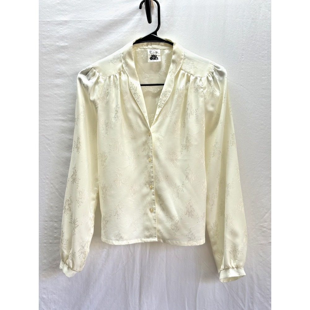 Vintage Ivory Jacquard Blouse Cottagecore Romantic‎ Boho Long Sleeve You Babes - Picture 2 of 16